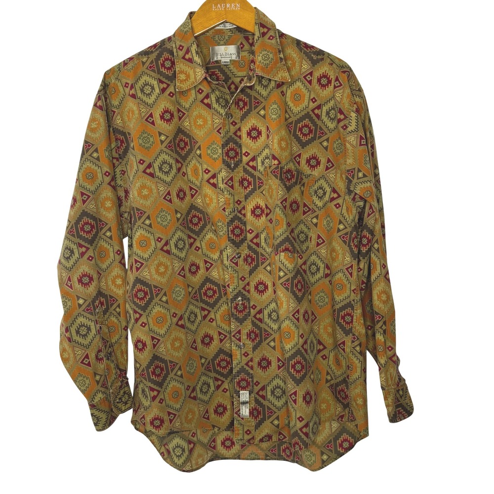 Vintage Bill Blass Cotton Aztec Button Front Shirt